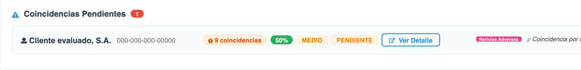 Coincidencia pendiente con puntaje, nivel y estado
