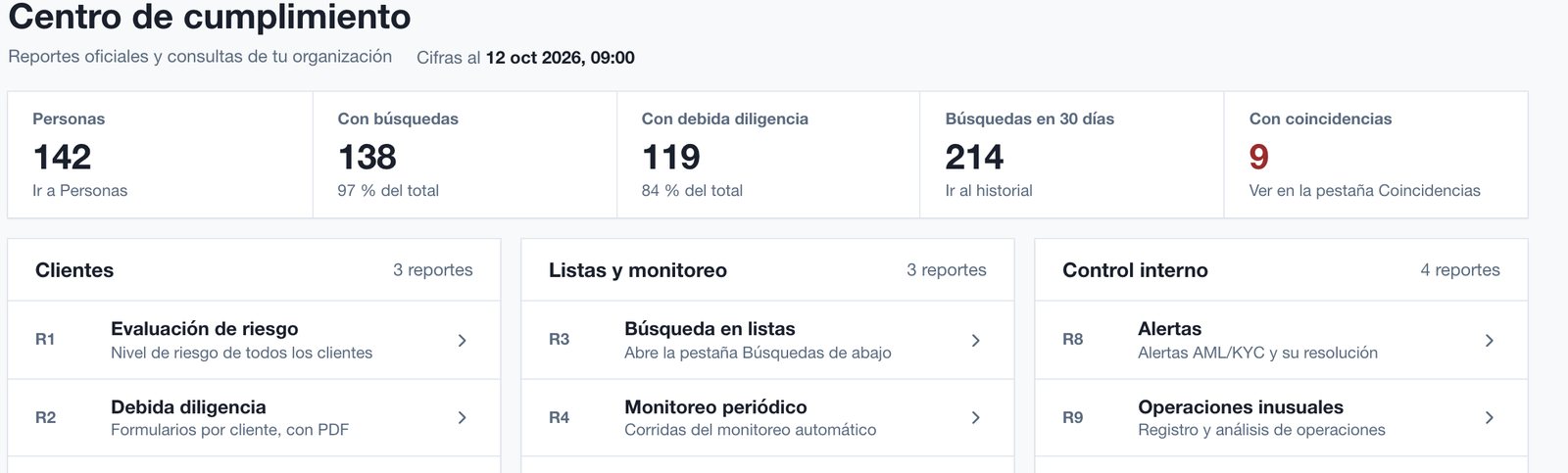 Centro de cumplimiento de QuickCheck para contadores: personas, búsquedas, debida diligencia y coincidencias de la cartera